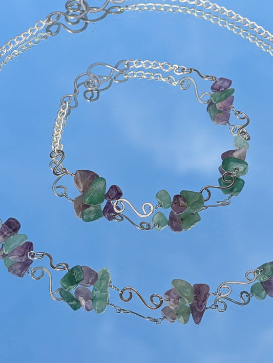 Amethyst and Turquoise Spiral Necklace