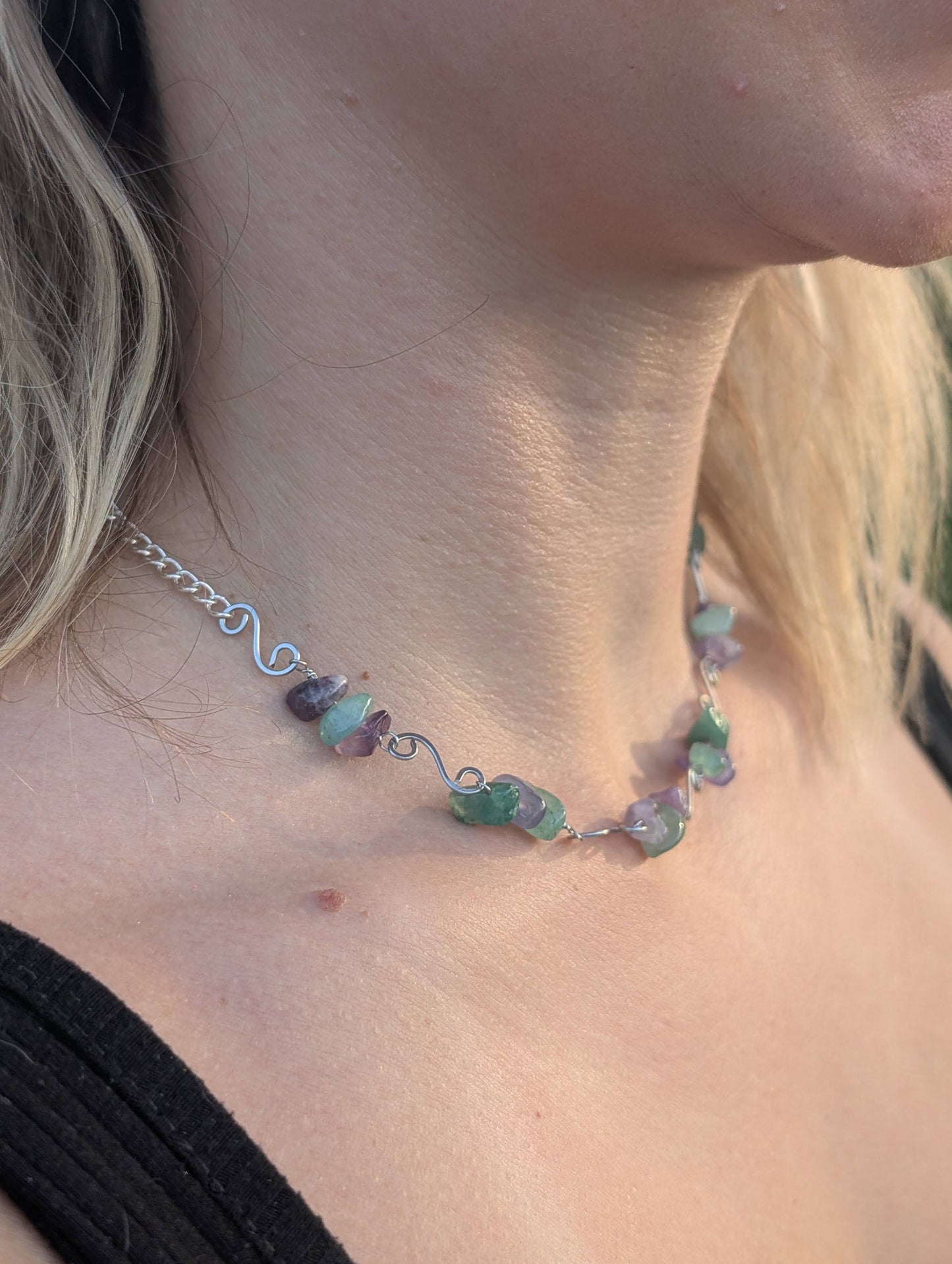 Amethyst and Turquoise Spiral Necklace