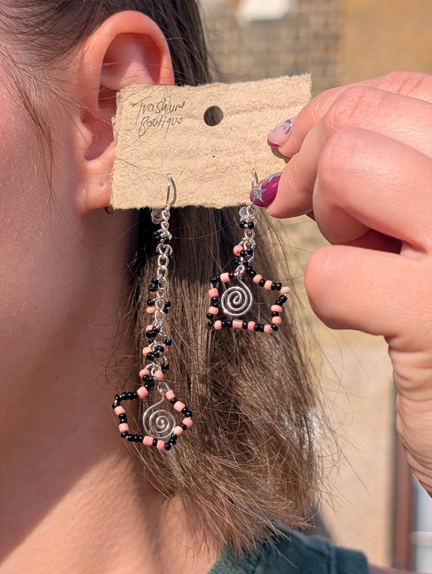 Pink Asymmetrical Spiral Dangle Earrings