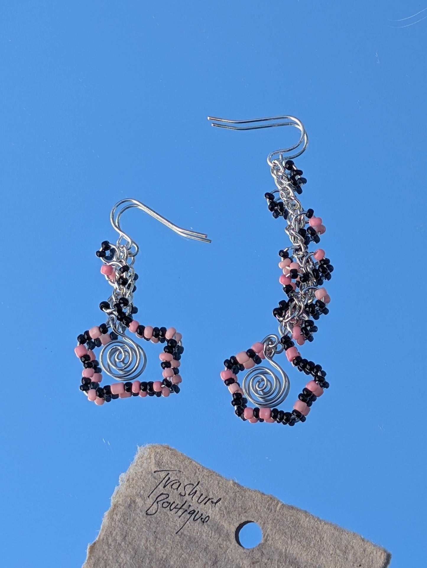 Pink Asymmetrical Spiral Dangle Earrings