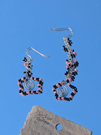 Pink Asymmetrical Spiral Dangle Earrings