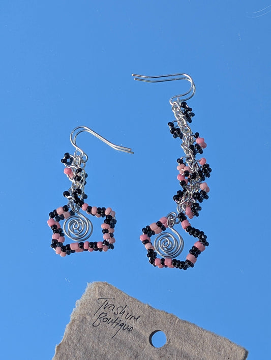 Pink Asymmetrical Spiral Dangle Earrings