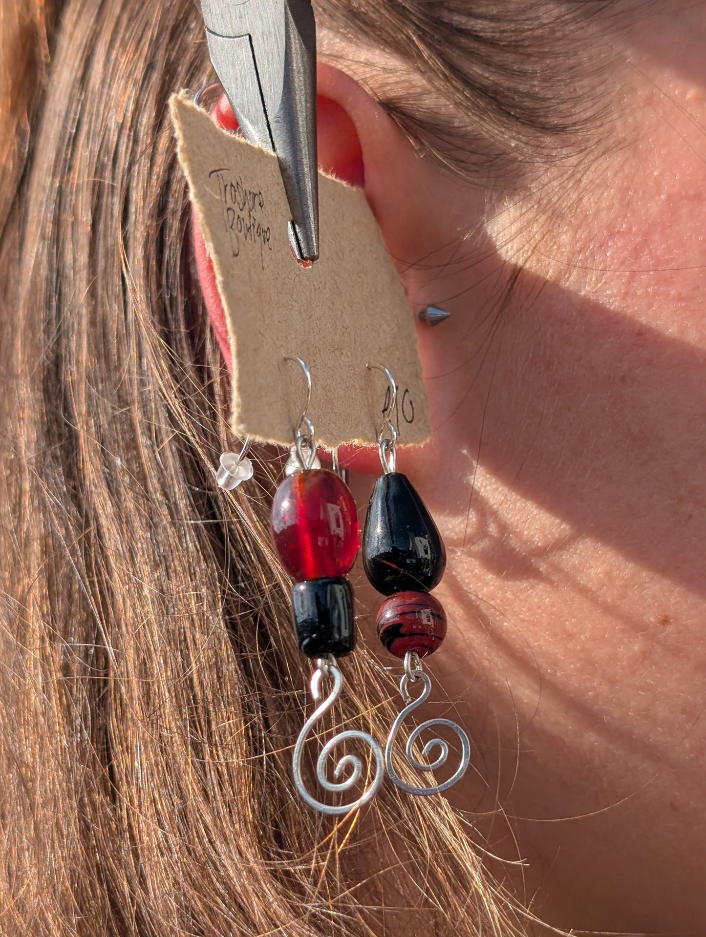 Red and Black Spiral Earrings