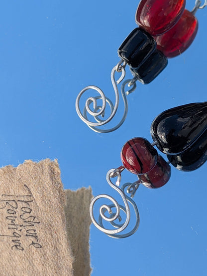 Red and Black Spiral Earrings