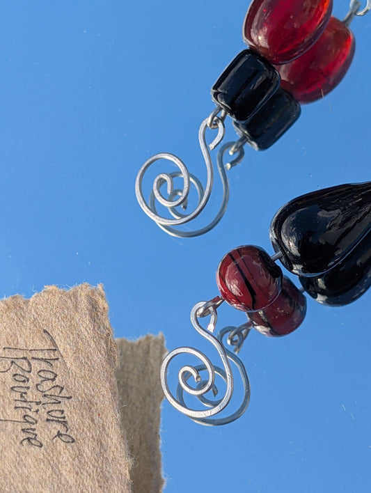 Red and Black Spiral Earrings