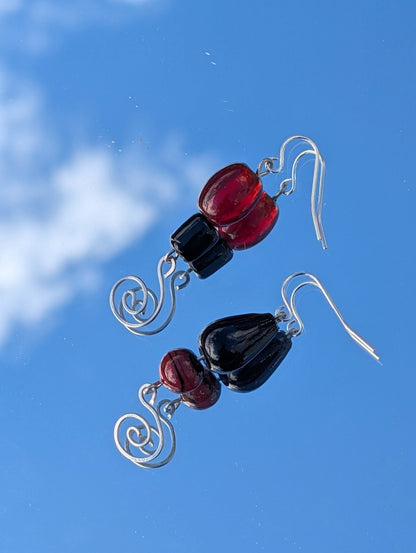 Red and Black Spiral Earrings