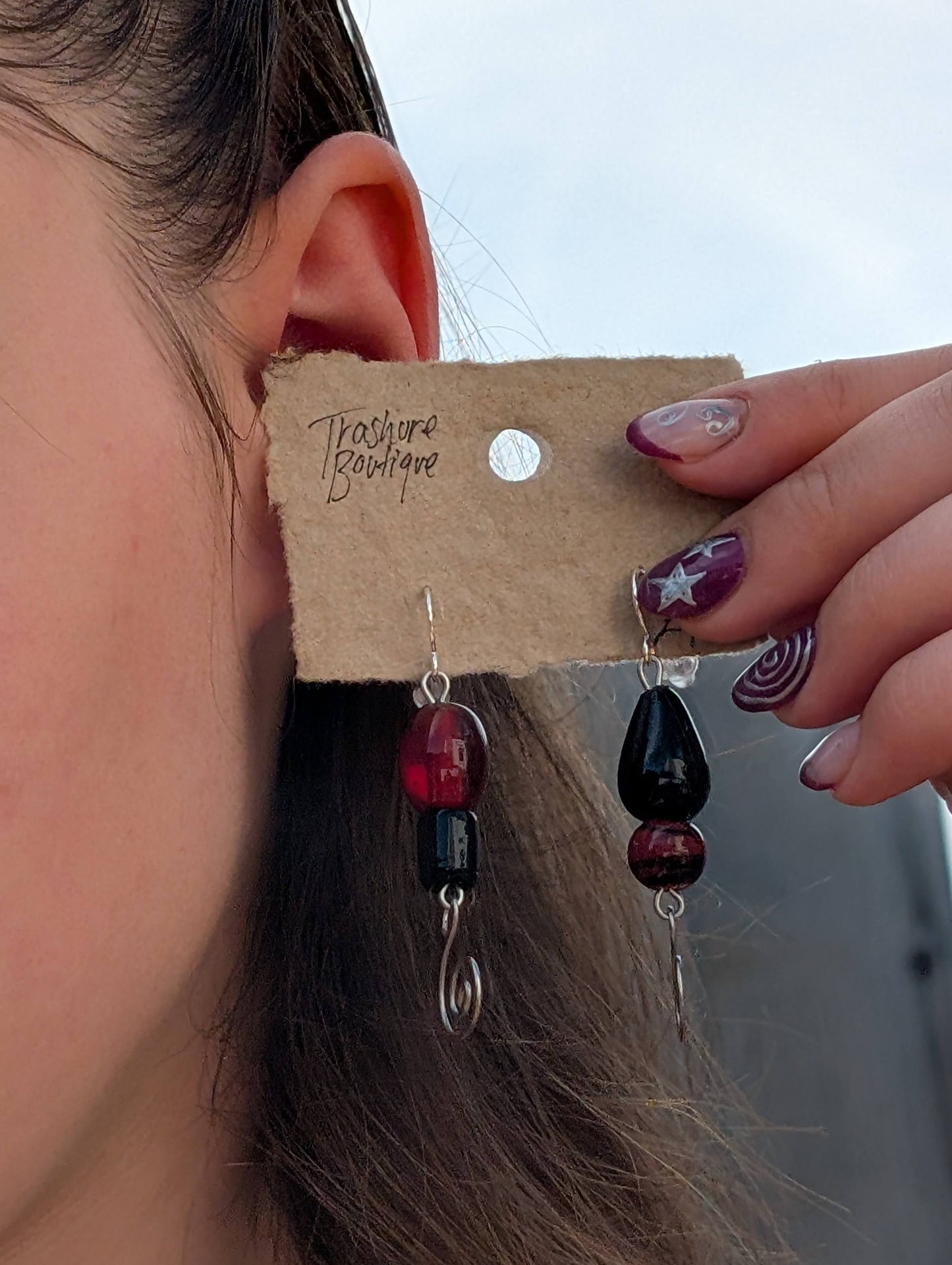 Red and Black Spiral Earrings