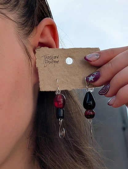 Red and Black Spiral Earrings