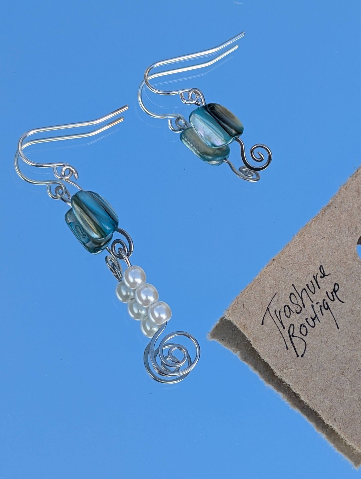 Faux Pearl and Turquoise Beaded Earrings