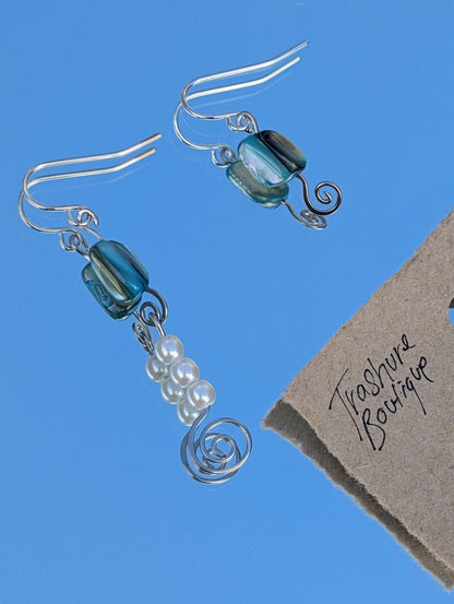 Faux Pearl and Turquoise Beaded Earrings