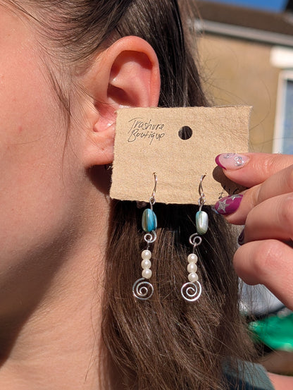 Faux Pearl and Turquoise Beaded Earrings