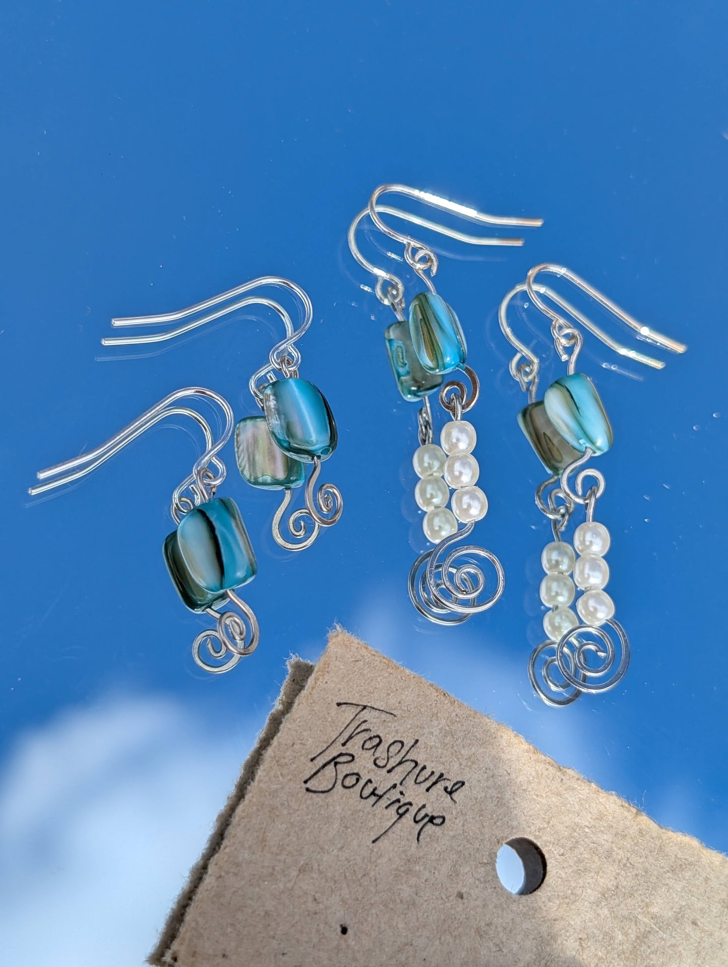 Faux Pearl and Turquoise Beaded Earrings