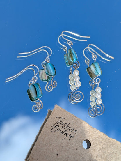 Faux Pearl and Turquoise Beaded Earrings